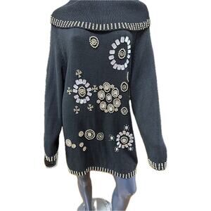 Vintage Victoria Harbour Sweater Sz L Black Gold Beads Rhinestones Tunic Large